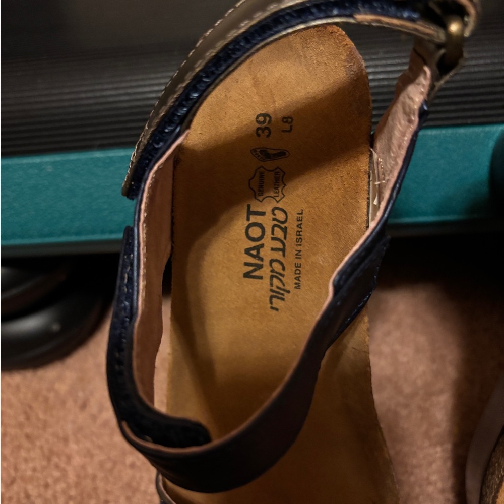 Naot Women's Navy, Red, and Olive Wedge Sandals - Picture 7 of 8